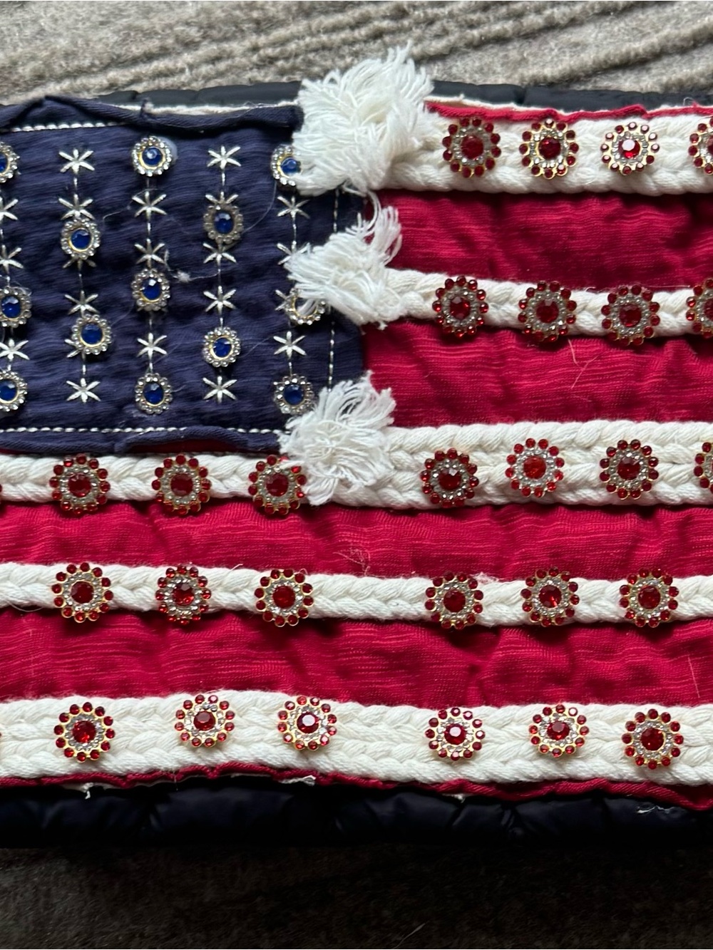 Embellished American Flag Textile Accent - Red, White, Navy